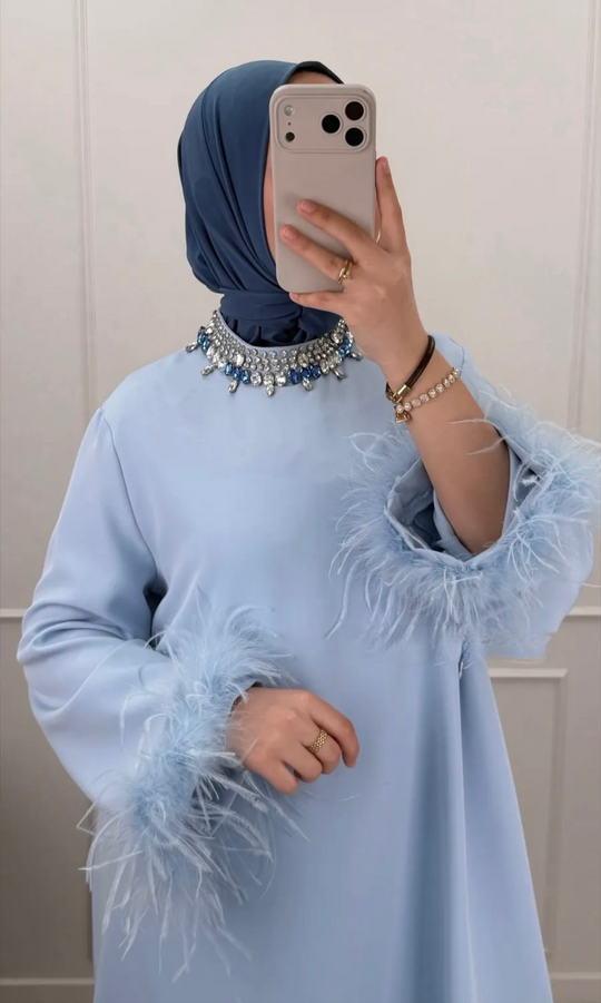 Fur Crystal Maxi Abaya Dresses