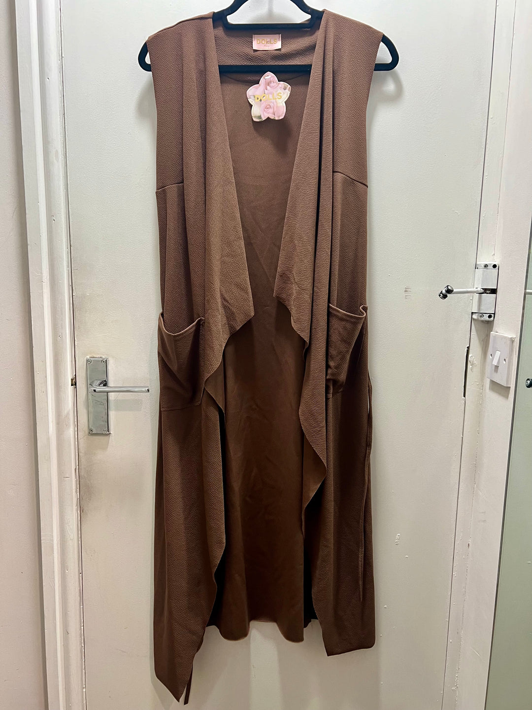 Waterfall Sleeveless Cardigan type Jacket with Pockets