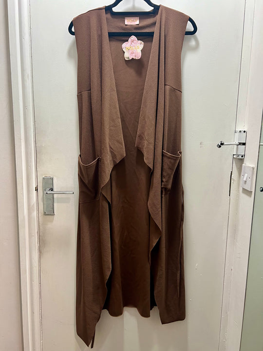 Waterfall Sleeveless Cardigan type Jacket with Pockets