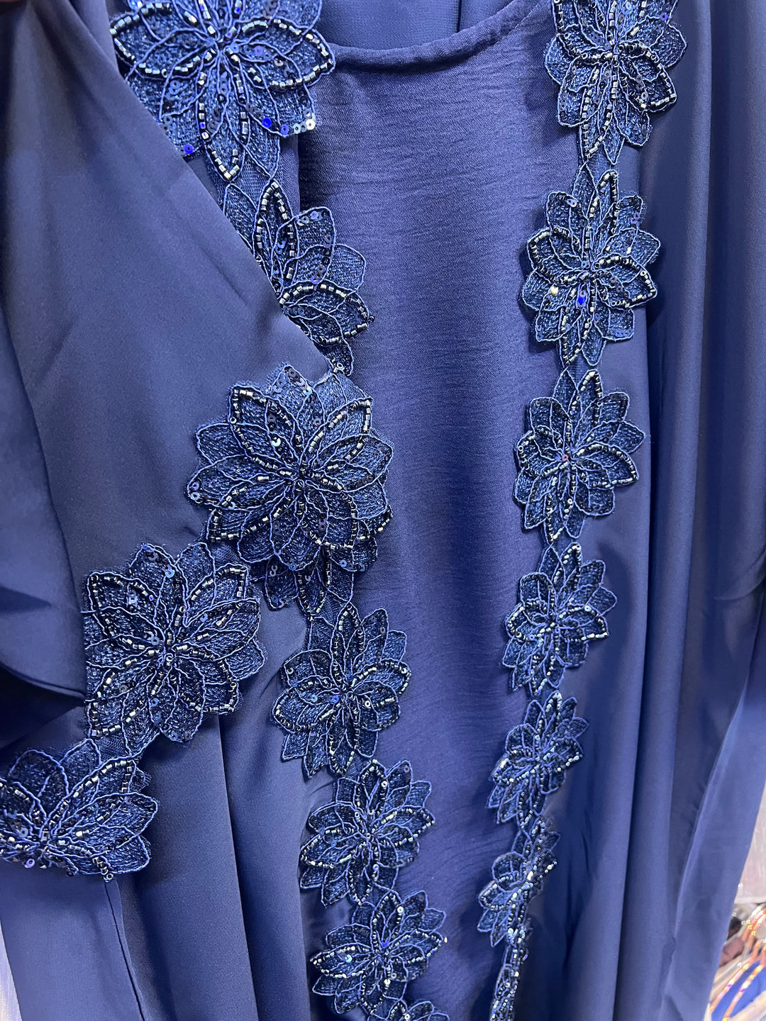 Floral Beaded Lace Edged Abaya Sets