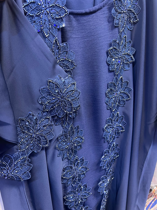Floral Beaded Lace Edged Abaya Sets