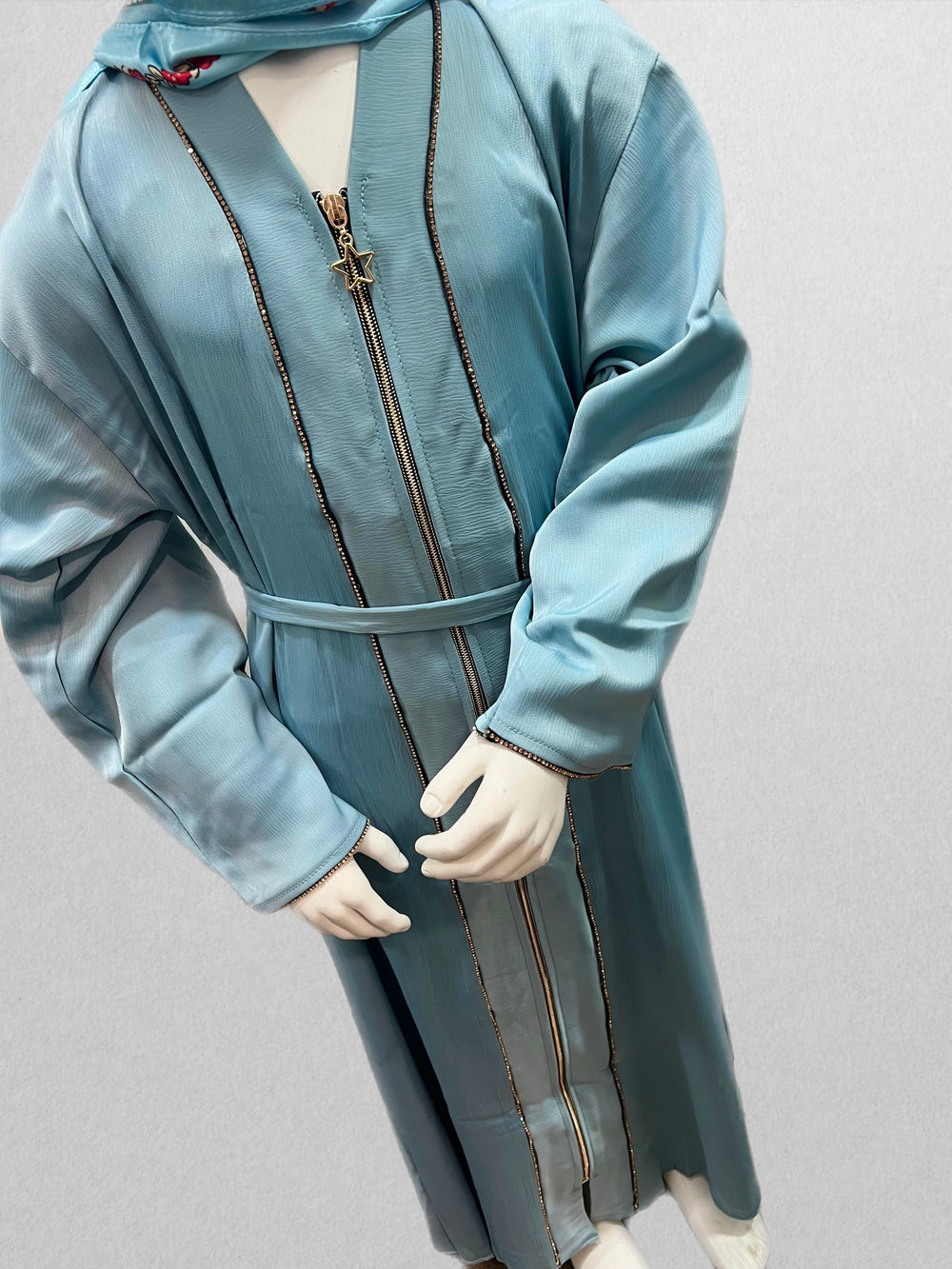 Crystal Girls Satin Abayas with full Zip