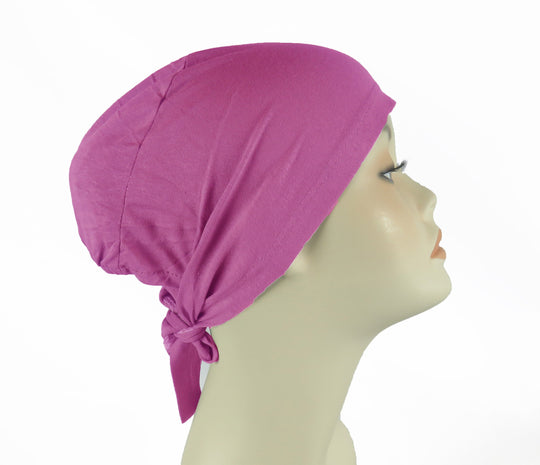 Plain Cotton tie back bonnets/ underscarf - Reds,Pinks and Purple shades