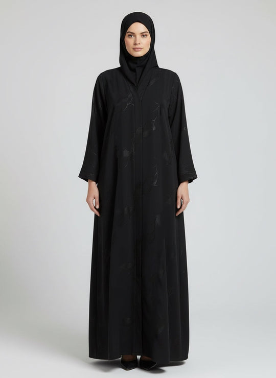 Jacquard print Abaya sets in Black Design 1