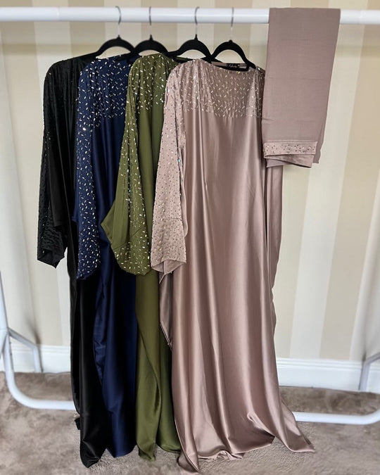 Luxurious Embellished kaftan Abaya Set in Mink