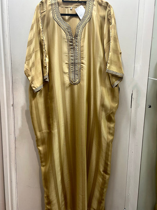 Moroccan Striped Half Sleeve Thobe/ Jubbah -Gold