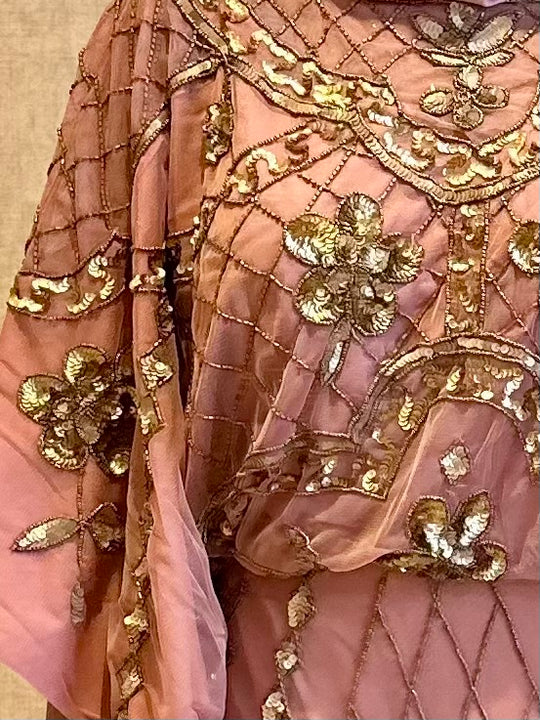 Frock and Frill Embellished Dress With Batwing Sleeves in Dusky Pink