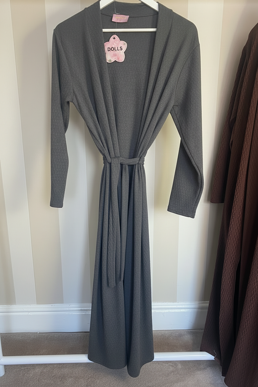 Belted Waffle Textured Maxi Coat/ kimono
