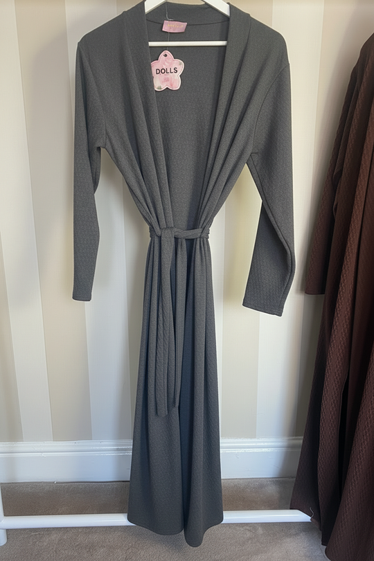 Belted Waffle Textured Maxi Coat/ kimono