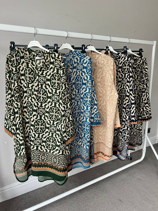 Full printed Bordered Long Line Coord