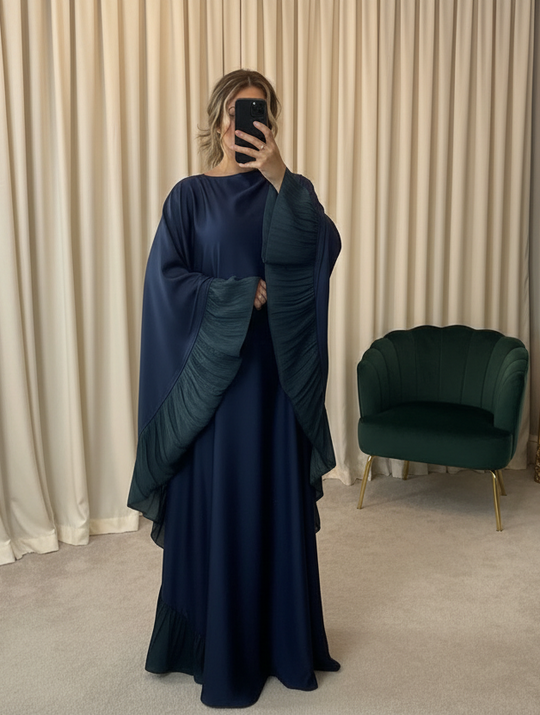 Ruffle Abaya with Inner ties Set Navy