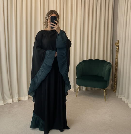 Ruffle Abayas with Inner ties Set Black