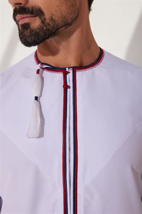Faris Omani Thobe/Jubba - White with Multi
