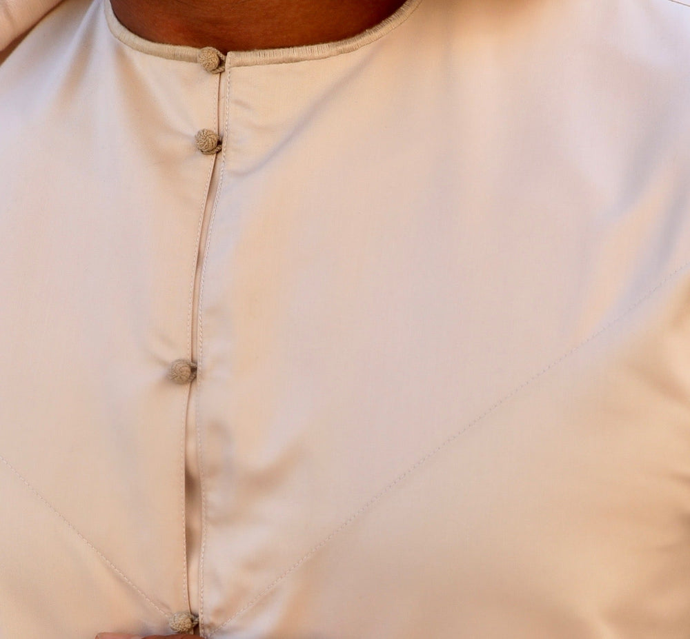 Premium Sand Beige Emirati Thobe With Embroidery by Al Aniq