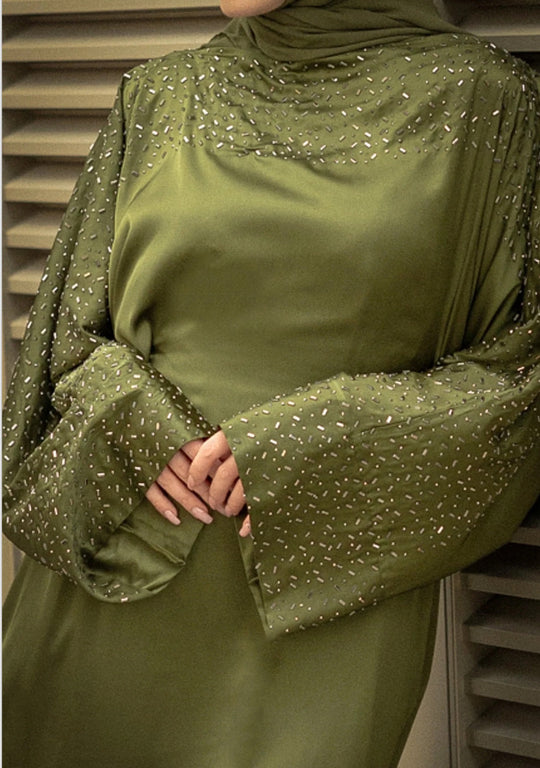 Luxurious Embellished kaftan Abaya Set in Olive