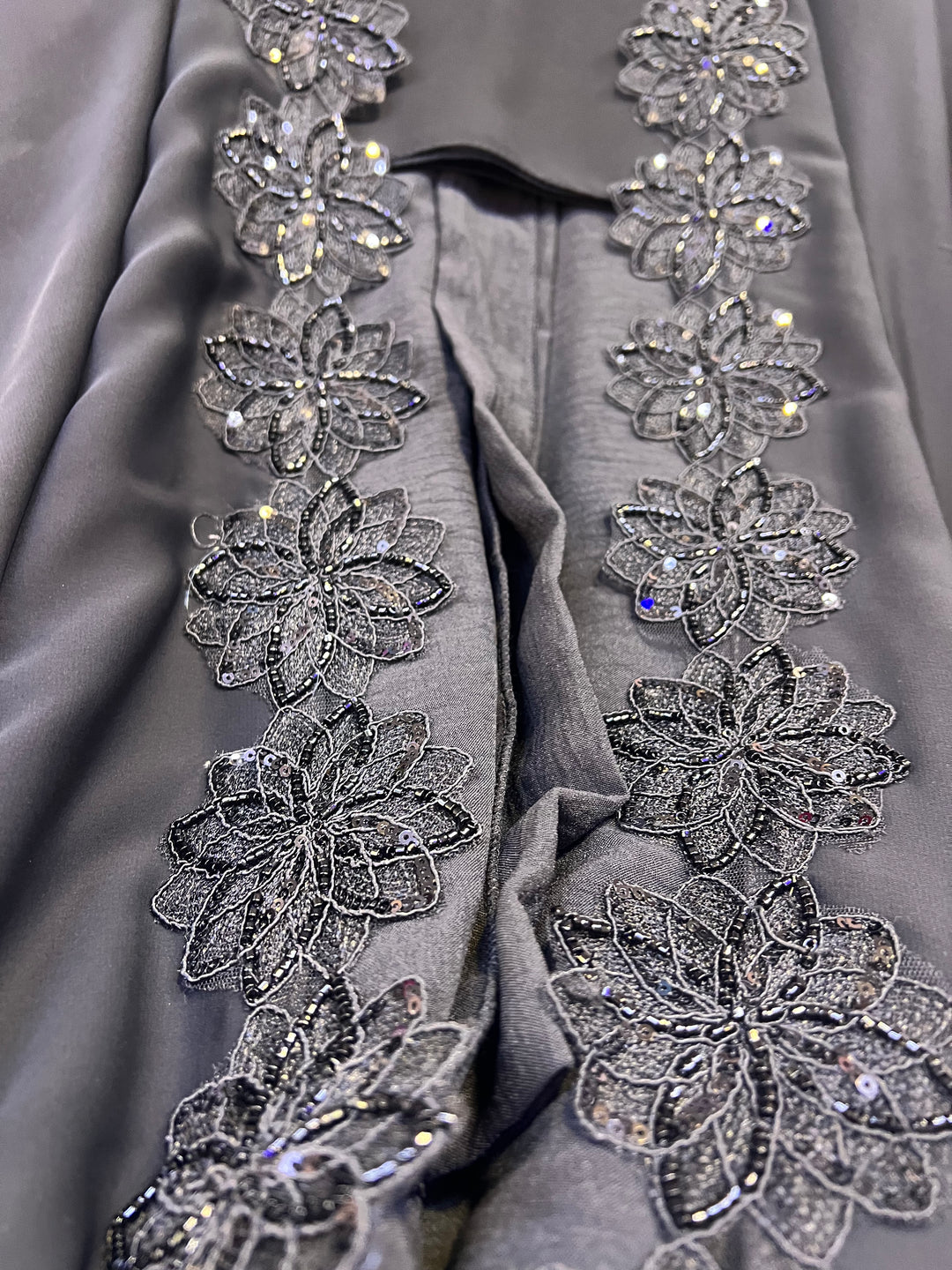Floral Beaded Lace Edged Abaya Sets