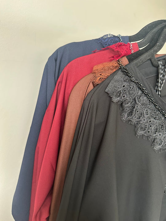 Frill Lace Beaded Dubai Abaya Sets in Colours