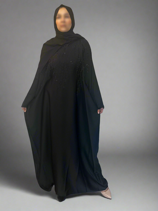 Aliyah Rhinestone Kaftan with ties- Black