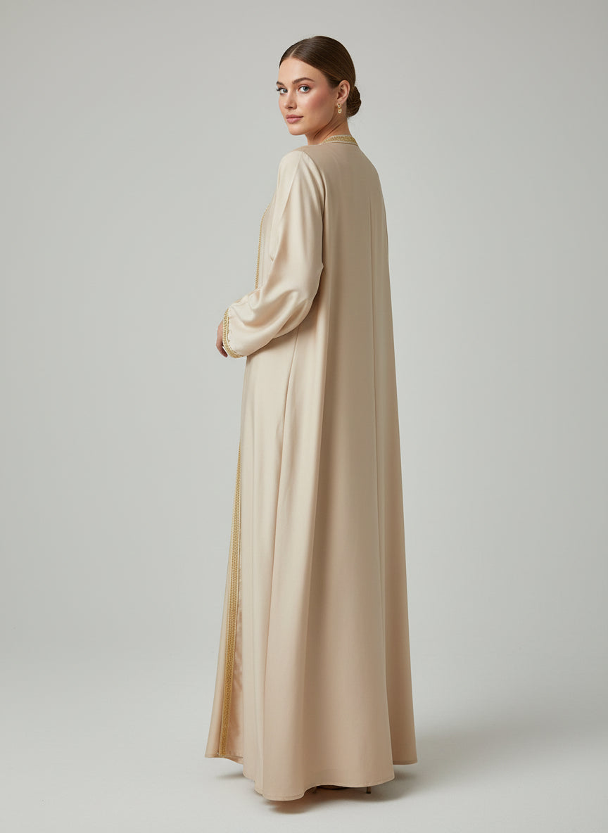 Alya Satin Abaya set in pink and beige