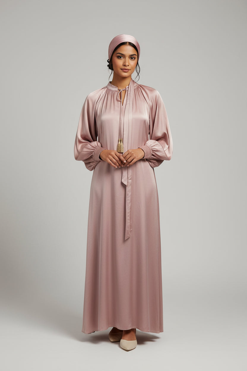 Premium Satin balloon sleeve Belt Dress