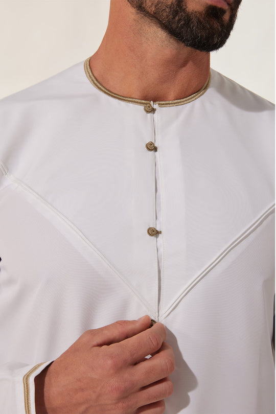 Faris Emirati Thobe/Jubba - Ivory Cream with Gold