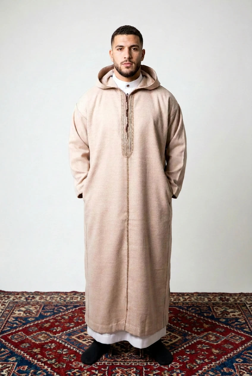 Winter Wool Hooded Moroccan Thobes - Beige