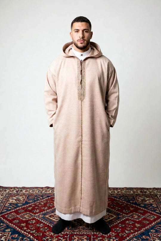 Winter Wool Hooded Moroccan Thobes - Beige