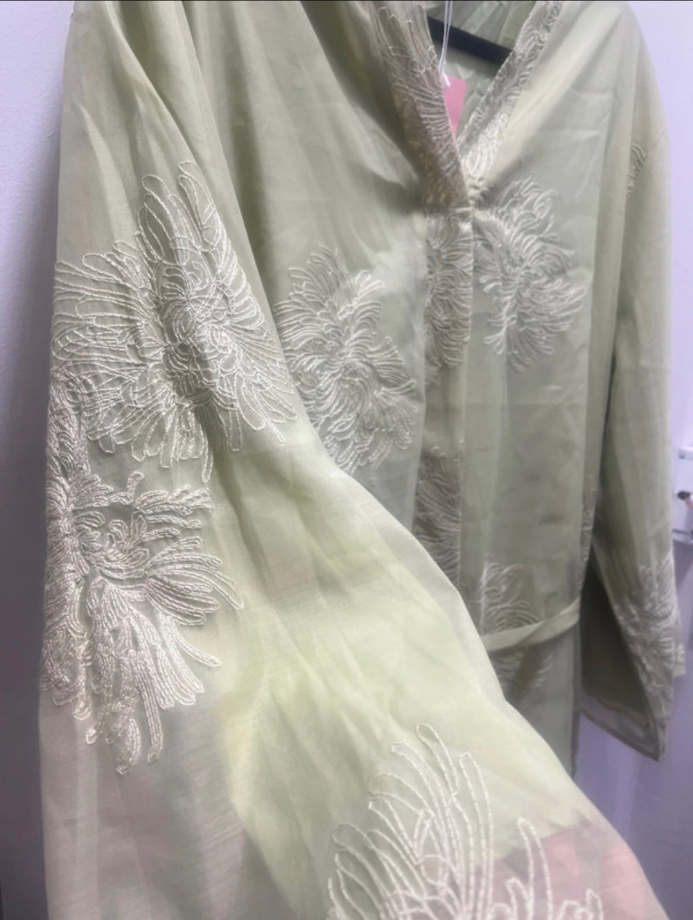 Embroidered Organza dress in Safe. Fully Lined