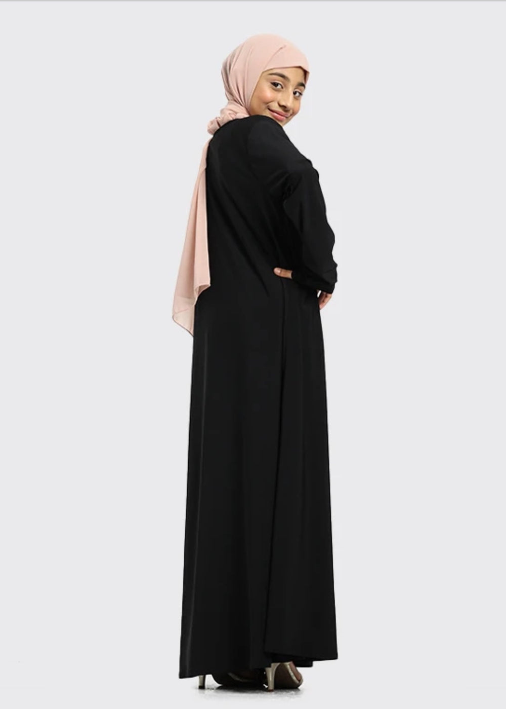 Basic plain Jersey Girls Abaya  K - Black