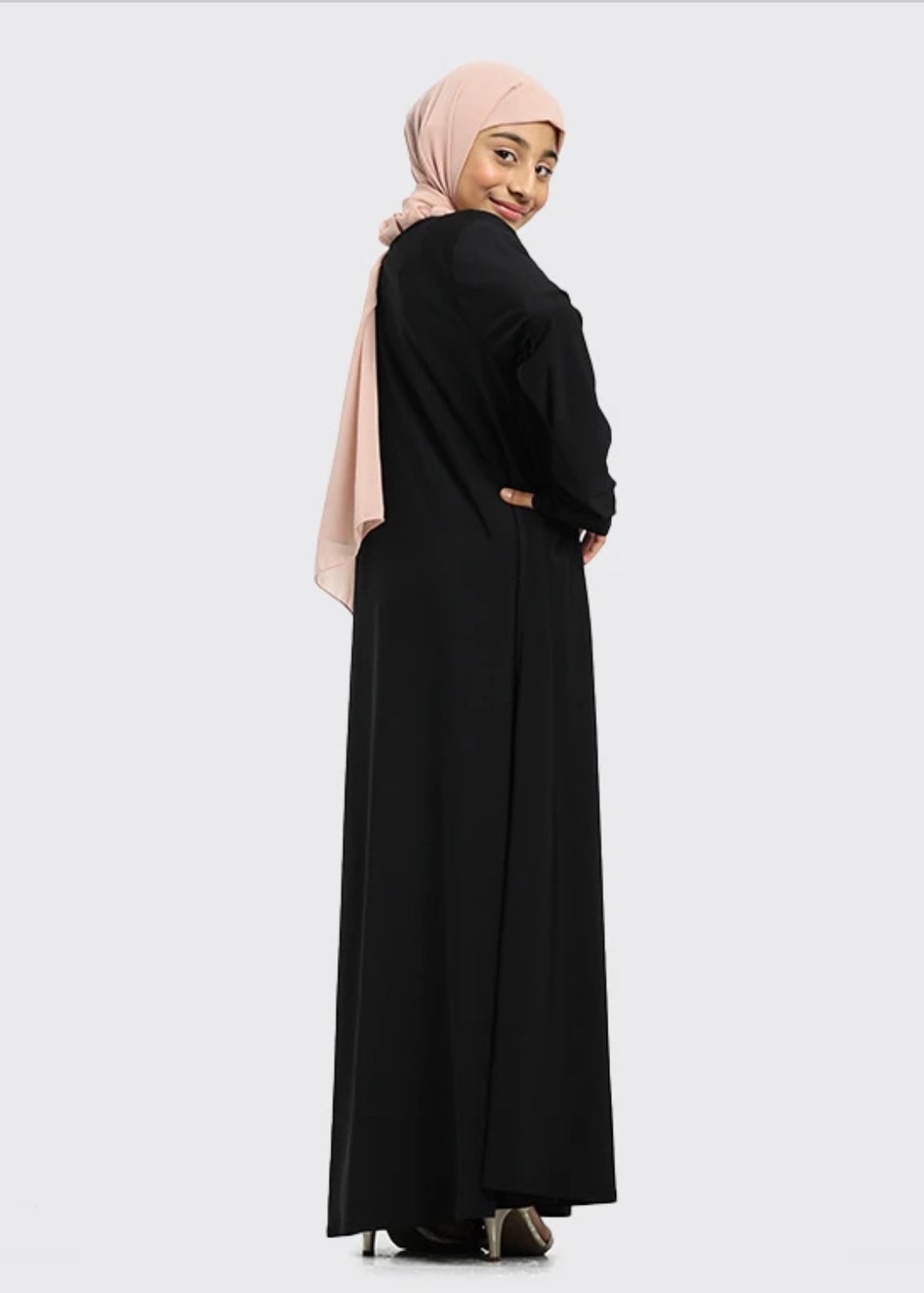 Basic plain Jersey Girls Abaya  K - Black