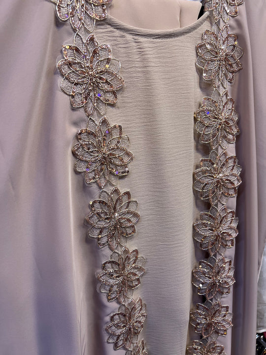 Floral Beaded Lace Edged Abaya Sets