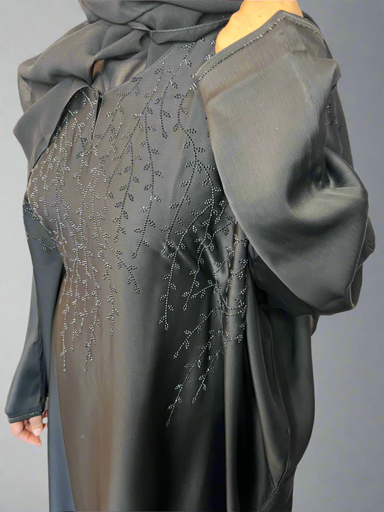 Aliyah Rhinestone Kaftan with ties- Black