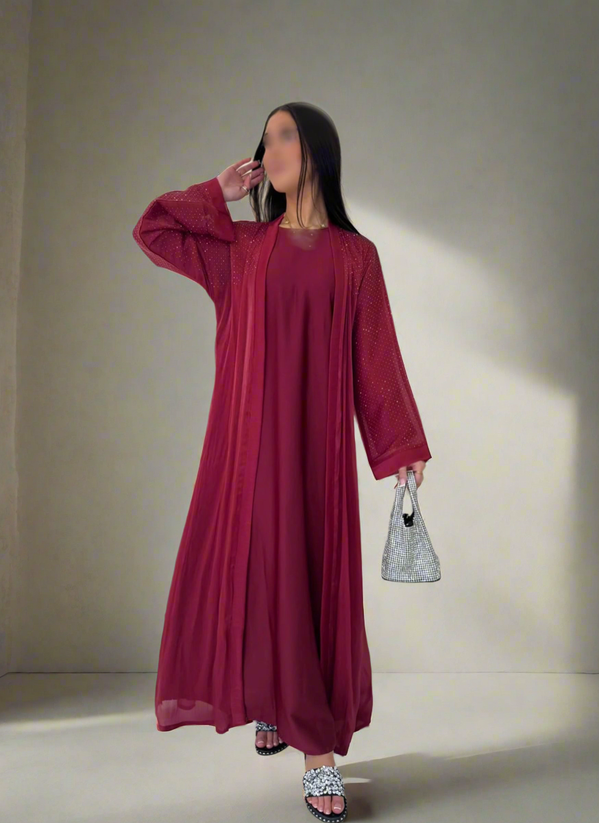 Raaina Organza Abaya Set in Maroon