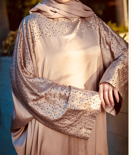 Luxurious Embellished kaftan Abaya Set in Mink