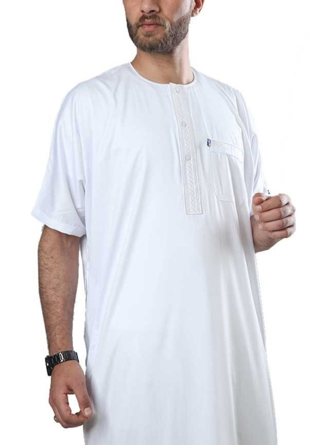 Ikaf Half Sleeve Sheen Thobe/ Jubbah - White