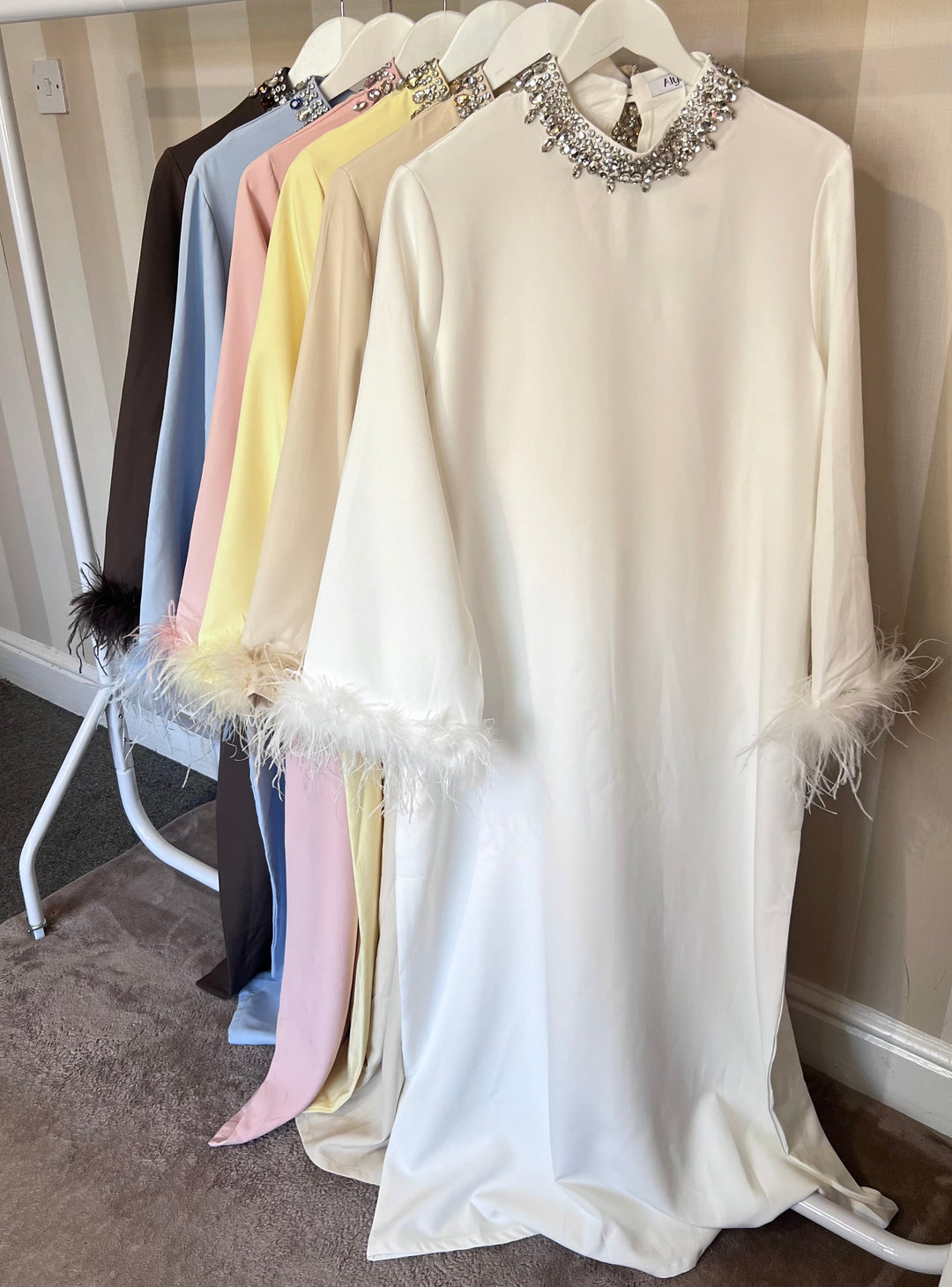 Fur Crystal Maxi Abaya Dresses