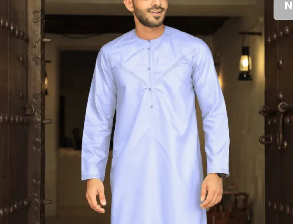 Luxury Pleated Lilac Grey Emirati Thobe by Al Aniq