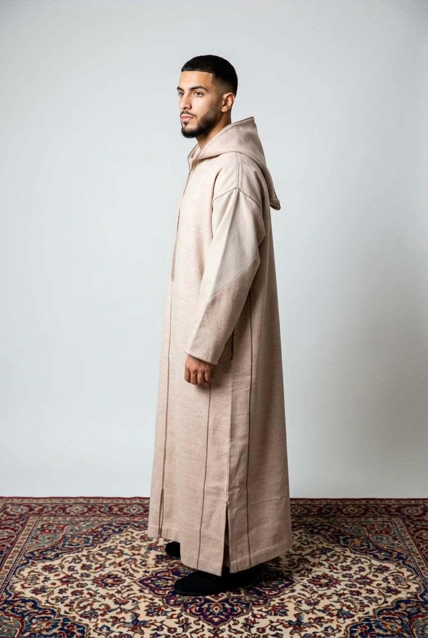 Winter Wool Hooded Moroccan Thobes - Beige