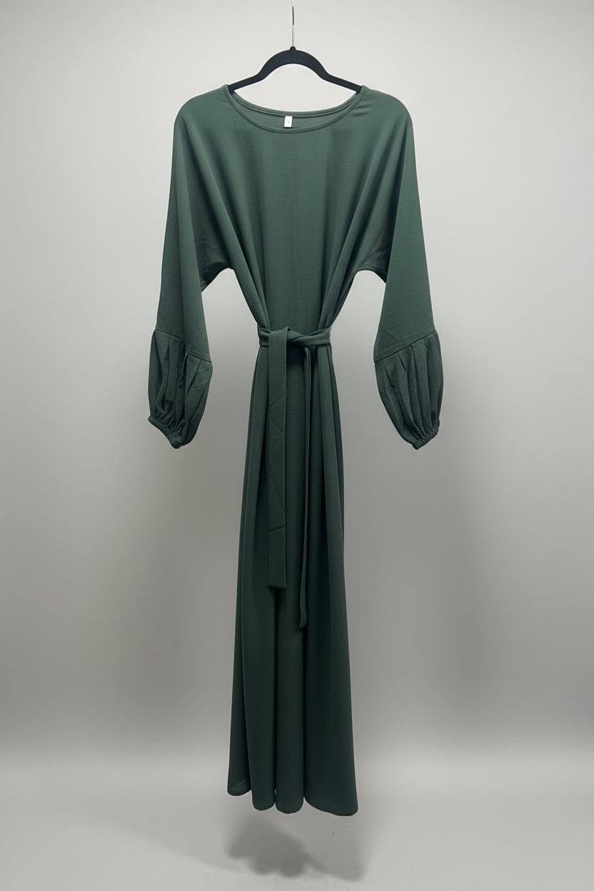 Textured Balloon Sleeve Abayas matching Hijabs Green