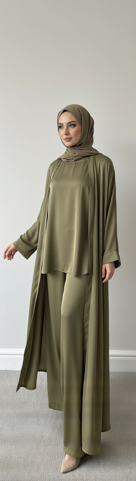 Satin kimono Abaya with Matching inner Coord Set