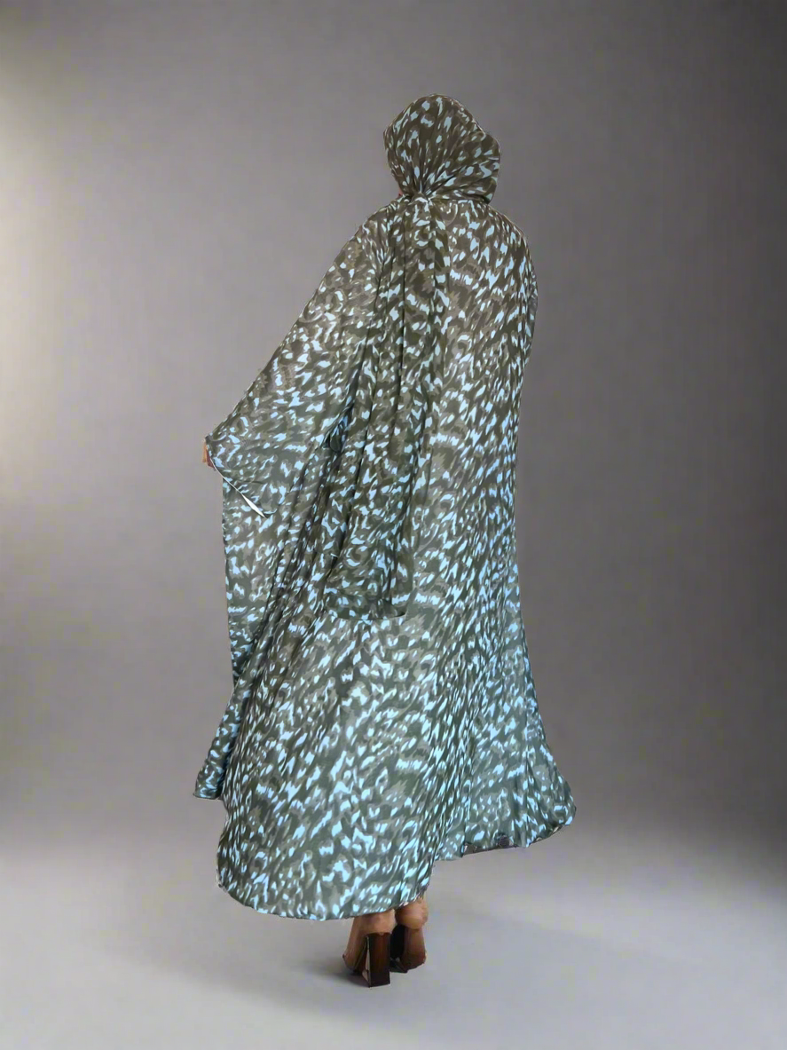 Print Double Chiffon Abaya in Khaki