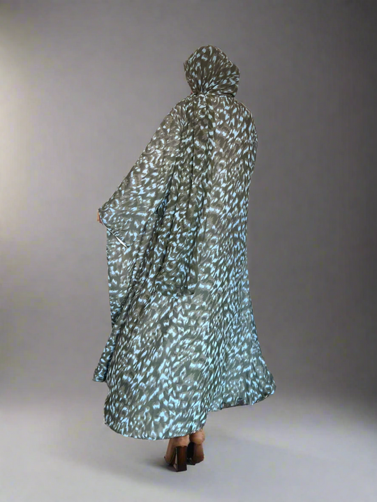 Print Double Chiffon Abaya in Khaki
