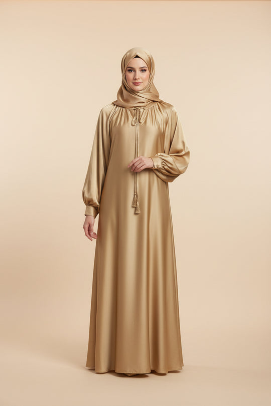 Premium Satin balloon sleeve Belt Dress