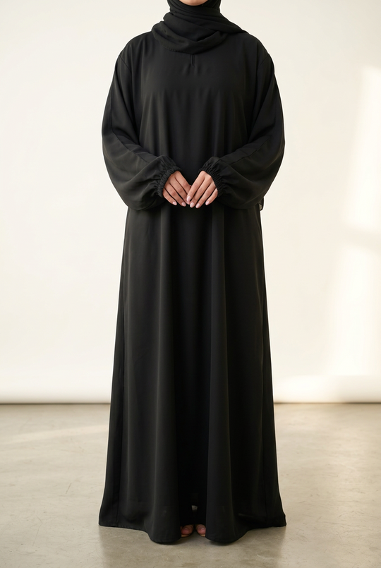 Nida Abaya with Zip pockets and elasticated cuff A-Black