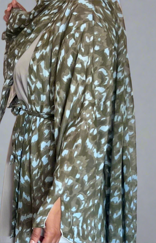 Print Double Chiffon Abaya in Khaki