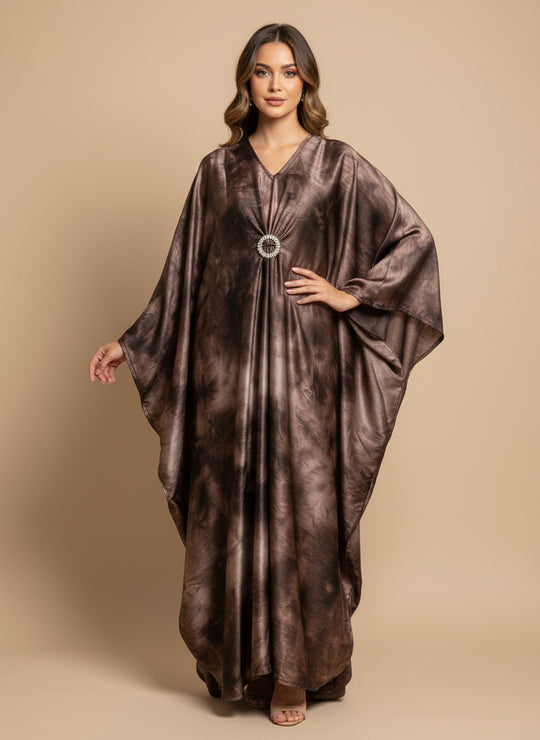 Brooch Marble Kaftan Abaya with ties