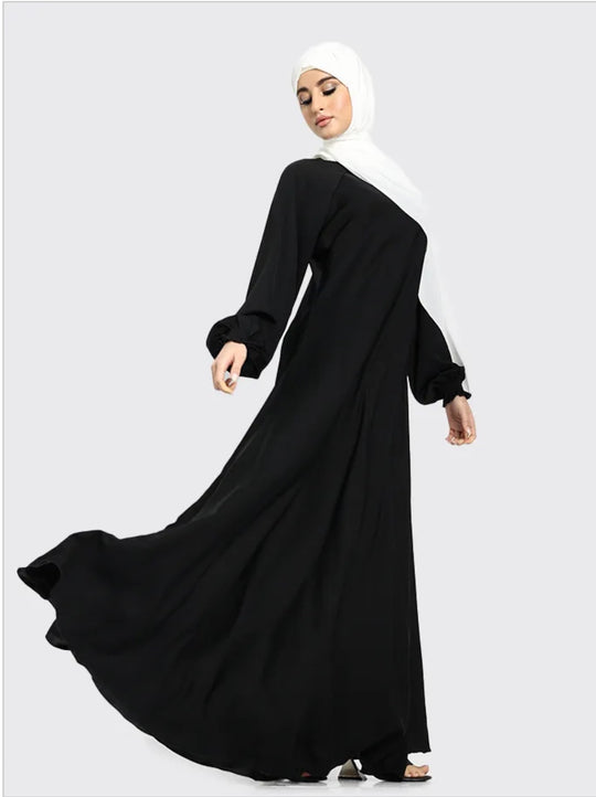Front Zip Nida Umbrella Abaya - Black