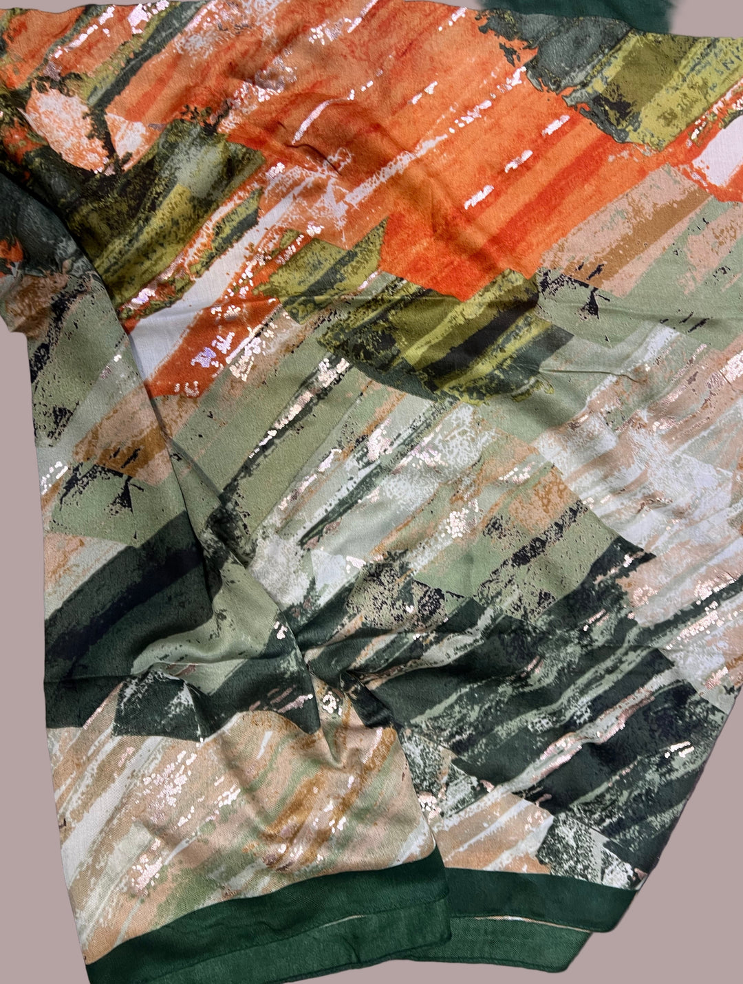 Printed Large Bordered Shawls / Scarves/ Wrap with Gold & silver