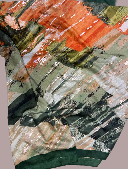 Printed Large Bordered Shawls / Scarves/ Wrap with Gold & silver