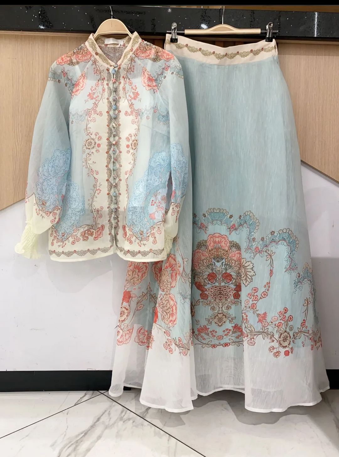 Floral Skirt and top set Vintage blue